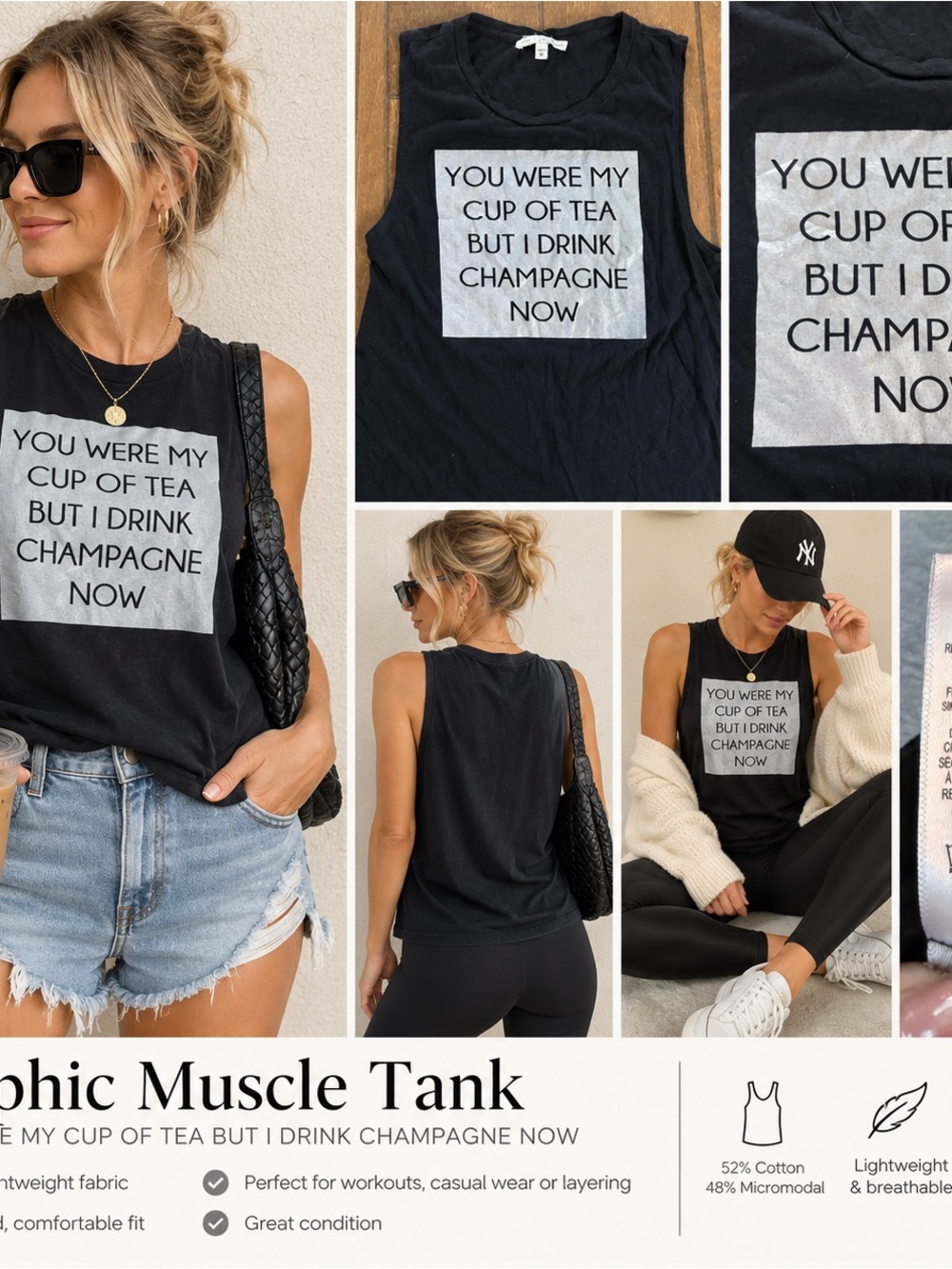Express Black Graphic Muscle Tank with White Square Message